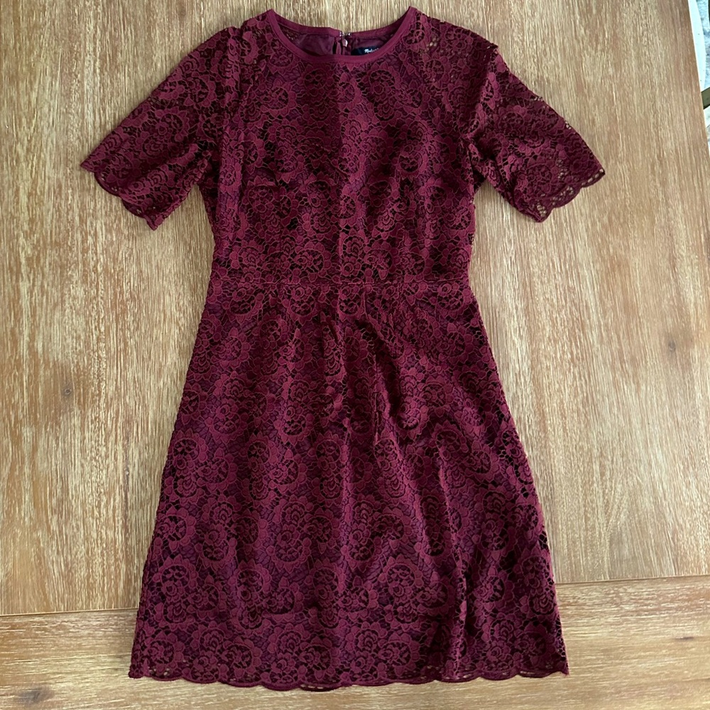 Madewell Maroon Lace Overlay Dress